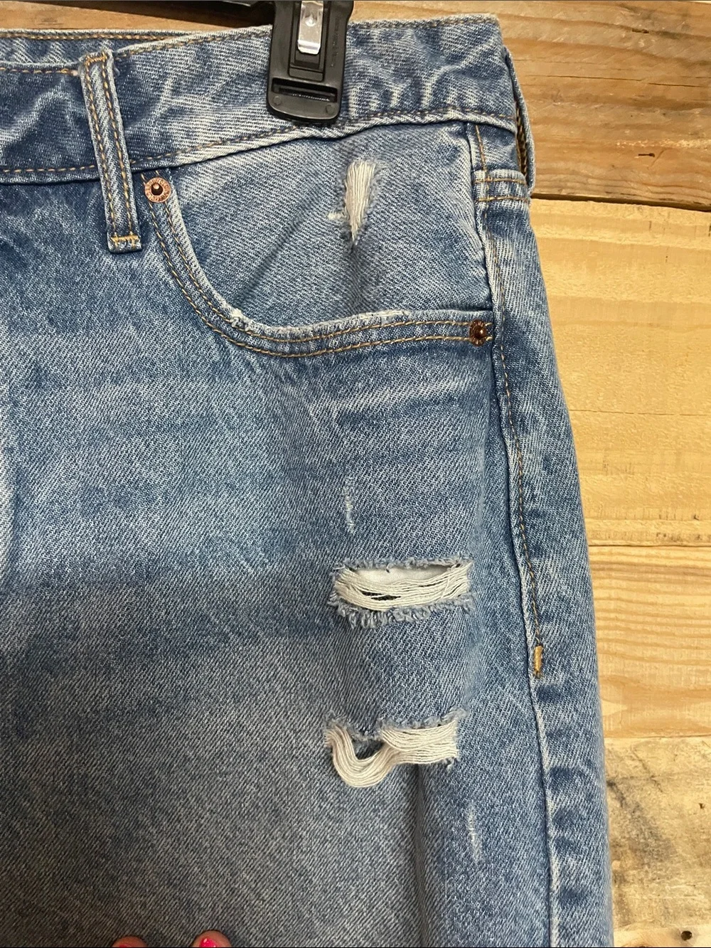 Old Navy size 12 Medium Wash Distressed Mini Denim Button Fly Non-Stretch Skirt